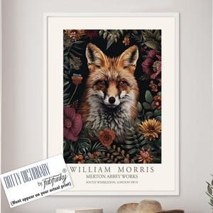 William Morris style print, William Morris poster, Fox Illustration, Vintage style Botanical poster, Woodland William Morris wall art animal