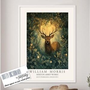 William Morris style Deer print, William Morris Stag poster, Woodland Illustration, Vintage style Botanical, large wall art forest animal