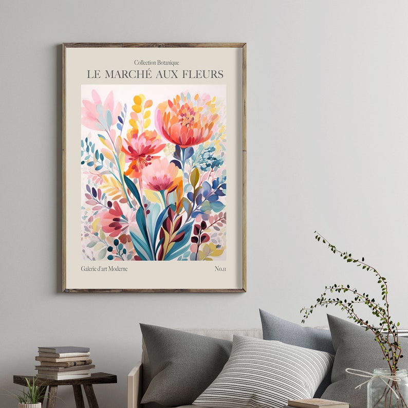 Flower Market print, modern botanical wall art for summer style, boho flower art, floral art poster, DIGITAL DOWNLOAD, Colourful decor image 3