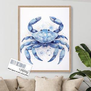 Blue Crab Art Print, blue and white crab Wall Art, Maryland Crab Print, Blue Crab Decor, Bathroom wall art, beach home decor