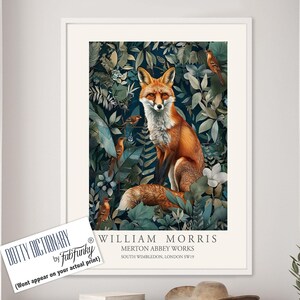 William Morris style print, William Morris poster, Fox Illustration, Vintage style Botanical poster, Woodland William Morris wall art animal
