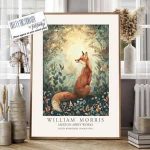 William Morris style print, William Morris poster, Fox Illustration, Vintage style Botanical poster, Woodland William Morris wall art animal