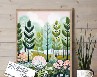 Forest Art Print, Scandinavian Style Nature Wall art, Nordic Forest Poster, Forest Prints, Modern Forest Landscape Painting, lakehouse decor