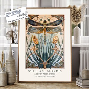 Dragonfly Print, William Morris style Illustration, William Morris Floral poster, Vintage style Botanical, dragonflies insect wall art gifts