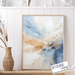 Modern Abstract Coastal Print, Blue white gold Coastal artwork, Coastal Art Framed, Seaside Canvas, Nautical Decor Wall Art Coastal Painting