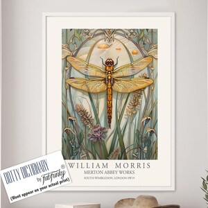 Dragonfly Print, William Morris style Illustration, William Morris Floral poster, Vintage style Botanical, dragonflies insect wall art gifts