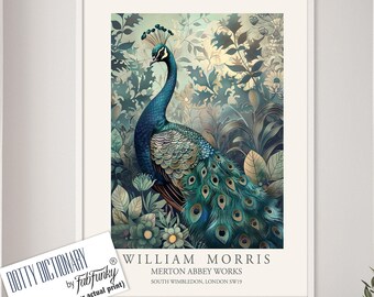 William Morris Style Peacock Print, Vintage Floral Art