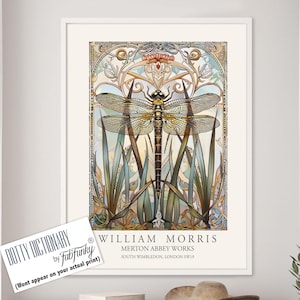 Dragonfly Print, William Morris style Illustration, William Morris Floral poster, Vintage style Botanical, dragonflies insect wall art gifts