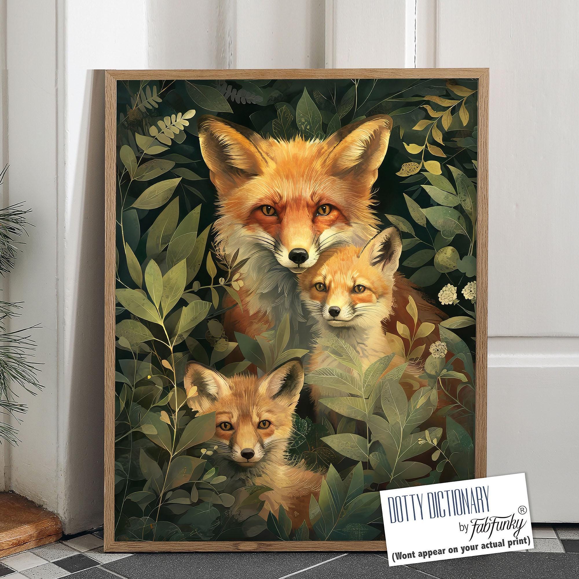Fox Wall Art Print, William Morris Style Poster, Vintage Style
