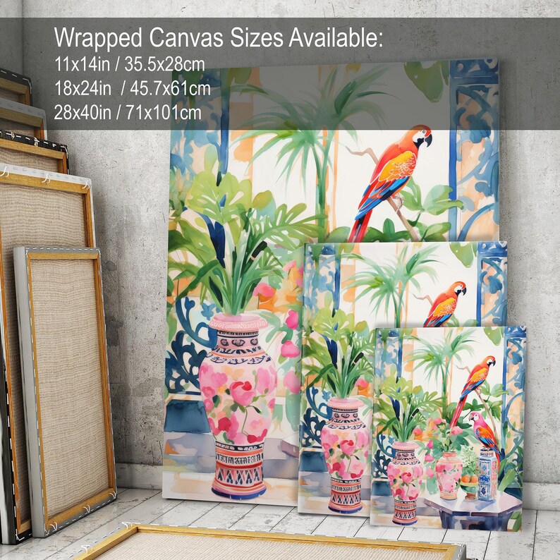 Bunter Papageien-Dschungel Kunstdruck,, schickes Chinoiserie-Dekor für Wohnzimmer, modernes tropisches Tierplakat-Safari-Themakunst Bild 7