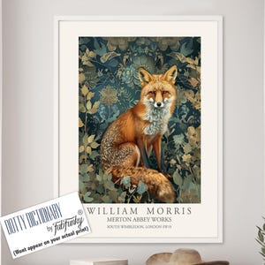 Fox Illustration, William Morris style print, William Morris poster, Vintage style Botanical poster, Woodland animal wall art by Moonlight