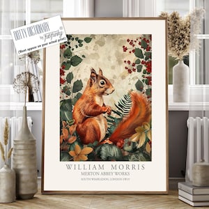William Morris Style Print, Red Squirrel Botanical Art