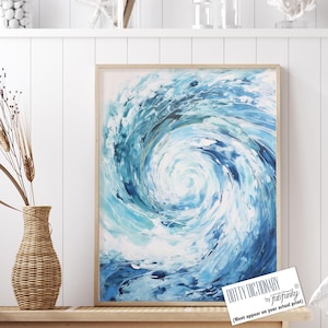 Modern Abstract Wave Coastal Print, Blue White Coastal artwork, Coastal Art Framed, Seaside Canvas, Nautical Decor Wall Art Painting