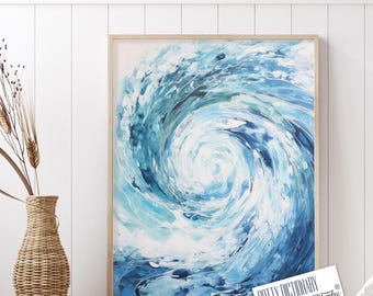 Blue Wave Coastal Art Print, Modern Abstract Seascape