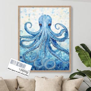 Blue Octopus Print, Octopus Art Poster, Octopus Home Decor, Nautical Canvas Prints, Ocean Animals Painting, nautical bathroom decor