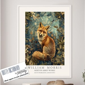 William Morris style print, William Morris poster, Fox Illustration, Vintage style Botanical poster, Woodland William Morris wall art animal