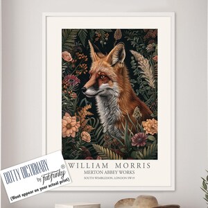 William Morris style print, William Morris poster, Fox Illustration, Vintage style Botanical poster, Woodland William Morris wall art animal