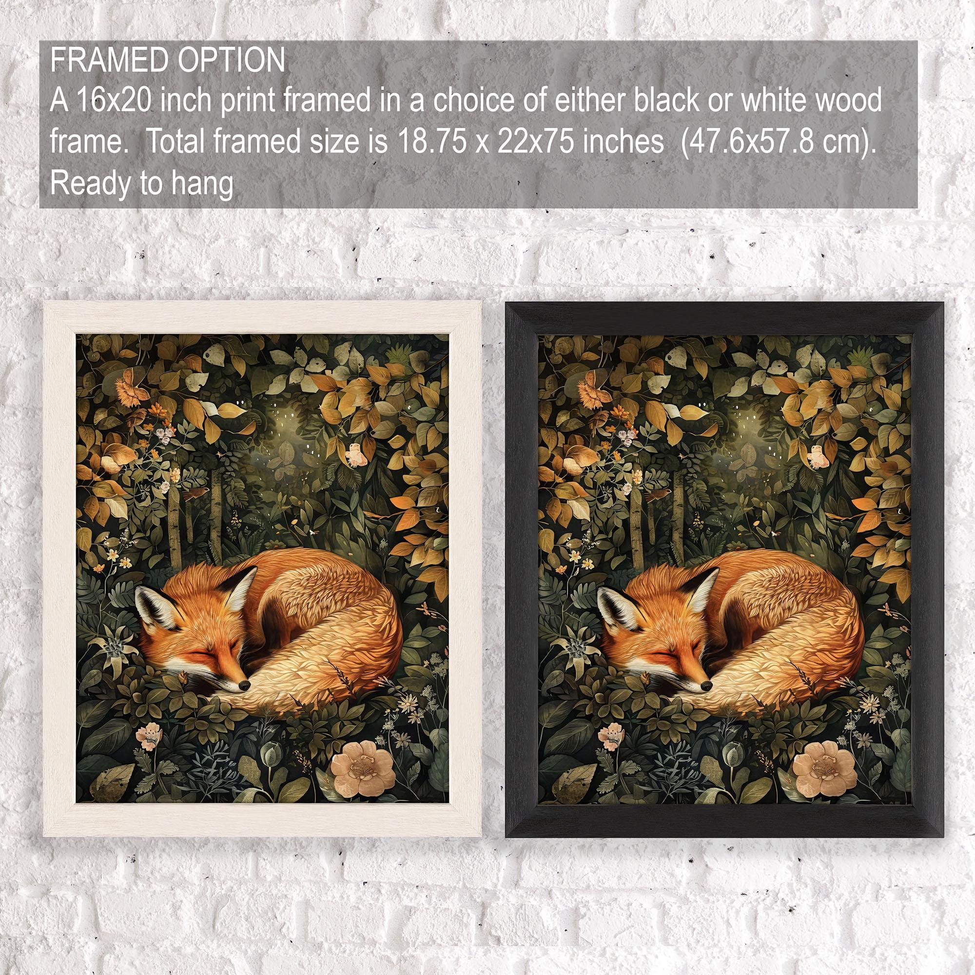 Sleeping Fox Wall Art, Fox Art Print, William Morris Style Poster