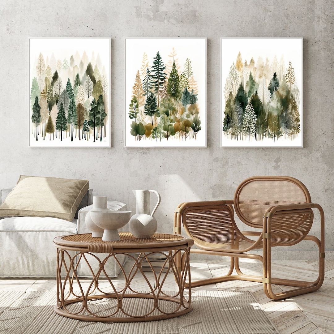 Nordic Pine Forest Painting Gallery Wall Set of 3 Art Prints, Modern ...
