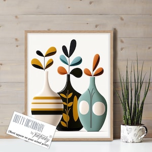 Mid Century Modern Wall Art of Scandi Style Vases, Retro Scandinavian Design, Dining room / Kitchen / Living room Decor, EARTH TONES