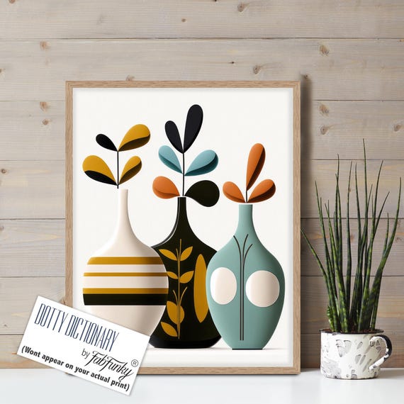 Mid Century Modern Vase Print, Retro Scandi Decor - Etsy