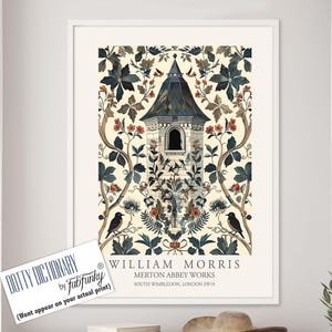 William Morris style bird print, Dovecot Illustration, William Morris poster, Large Vintage style wall art, Wildlife nature lover, birdhouse