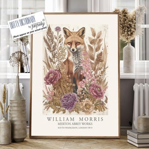 William Morris style print, William Morris poster, Fox Illustration, Vintage style Botanical poster, Woodland William Morris wall art animal