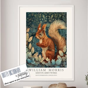William Morris Style Red Squirrel Print, Botanical Wall Art