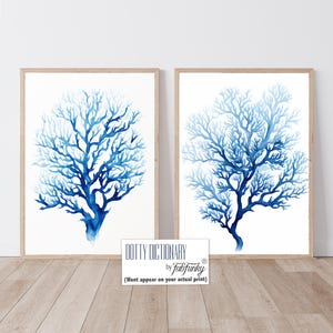 Blue Coral Watercolour Art Prints, Set of 2 Blue Coral Wall art, Modern coastal home Wall Art, Minimalist Coastal Decor, Coral Prints