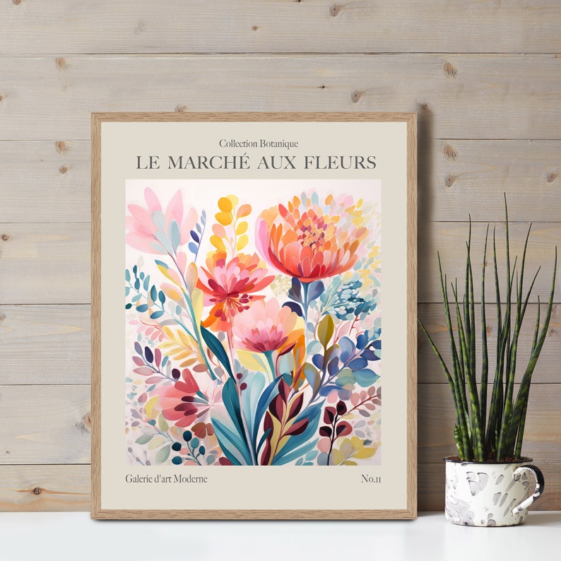Flower Market print, modern botanical wall art for summer style, boho flower art, floral art poster, DIGITAL DOWNLOAD, Colourful decor image 4