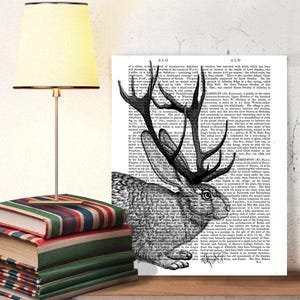 Jackalope print, Mythical creature, Jackrabbit, Rabbit decor, Woodland Nursery, Art for Kids Room, Original design - Jackalope Portrait 2