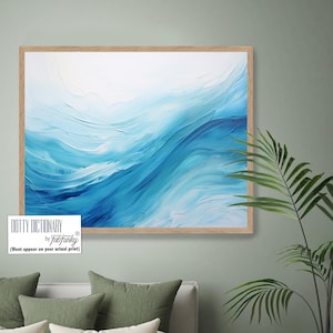 Modern Bold Abstract Coastal Print, Blue White Wave Coastal artwork, Coastal Art Framed, Seaside Canvas, Nautical Decor, Painting Landscape