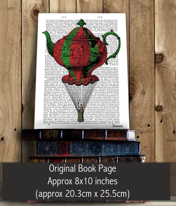 Gift for her Alice in wonderland Birthday gift Flying Teapot print Kitchen decoration British wall art Dictionary art Tea party decor