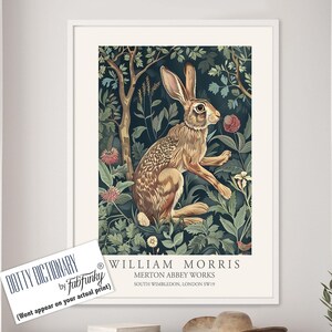 Hare Illustration, William Morris style print, William Morris poster, Vintage style Botanical artwork, Woodland cute rabbit, Hare art print