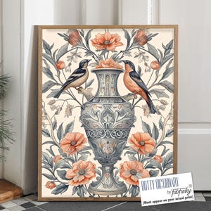 Chinoiserie Vase Druck, William Morris style Illustration, Chinoiserie Poster von floralem Ingwerglas, große Wandkunst im Vintage-Stil