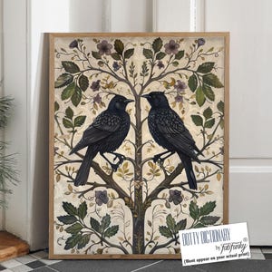 Blackbird Art Print, William Morris style garden bird print, Large Romantic Vintage style wall art, Wildlife nature lover, garden decor