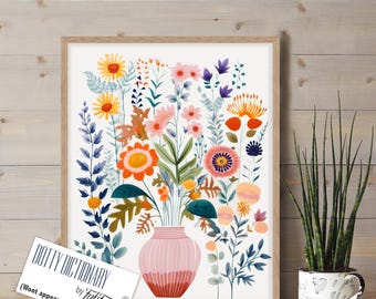 Colorful Floral Art Print, Matisse Inspired Flower Vase, Giclee Print