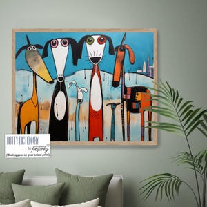 Beach Dogs Wall Art, Funky Dog art modern coastal decor, dog lover gift, funny dog art, modern abstract animal print colourful kids room art