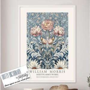 William Morris Style Floral print, Ranunculus Flower poster, Large vintage wall art, nature Illustration, Botanical home decor