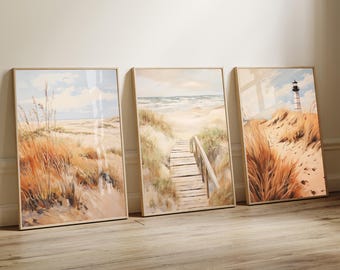 Coastal Beach Path Art Prints, Set of 3, Sea and Dunes