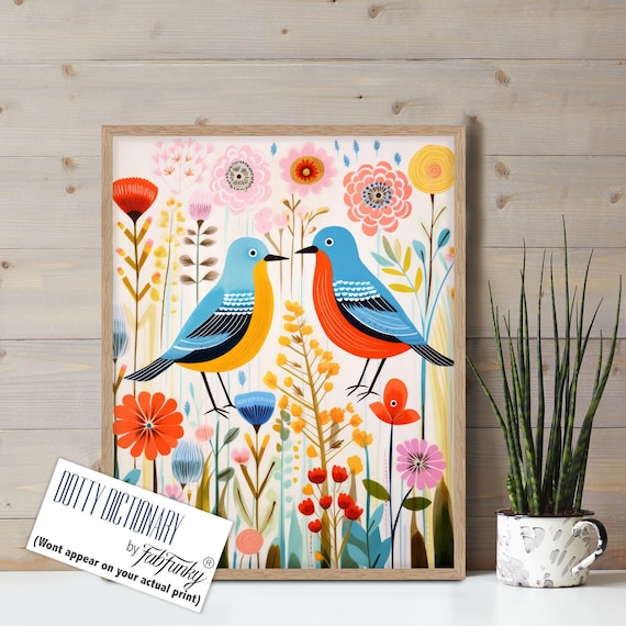 Modern Folk Style Bird Print, Scandi Style Wall Art, Swedish