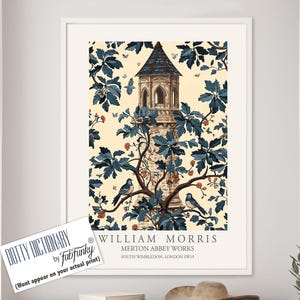 William Morris style bird print, Dovecot Illustration, William Morris poster, Large Vintage style wall art, Wildlife nature lover, birdhouse