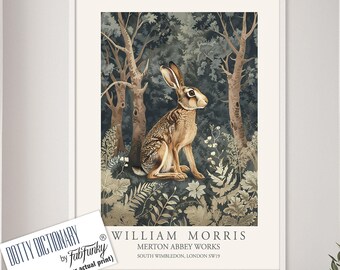 William Morris Style Hare Print, Botanical Woodland Rabbit
