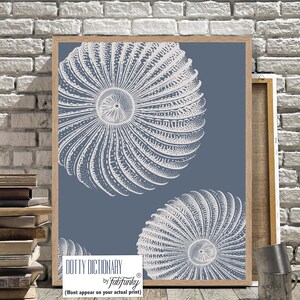 Modern Coastal Home Nautical Art Print, Indigo Blue White Anemone, minimalist Wall Art, Bathroom wall art, beach house decor, Under Water