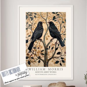 William Morris style bird print, Blackbird Illustration, William Morris poster, Large Vintage style wall art, Wildlife nature lover d√©cor