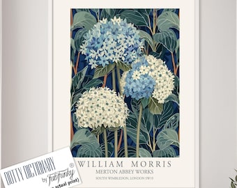 William Morris Style Hydrangea Print, Vintage Floral Wall Art