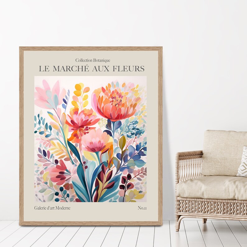 Flower Market print, modern botanical wall art for summer style, boho flower art, floral art poster, DIGITAL DOWNLOAD, Colourful decor image 2
