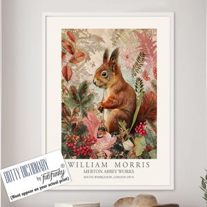 William Morris Style Print, Red Squirrel, Botanical Wall Art