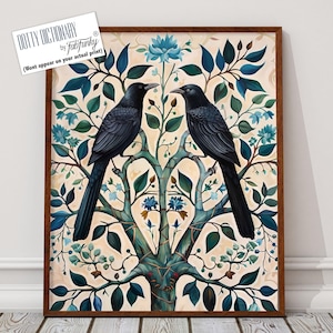 Blackbird Art Print, William Morris style garden bird print, Large Romantic Vintage style wall art, Wildlife nature lover, garden decor