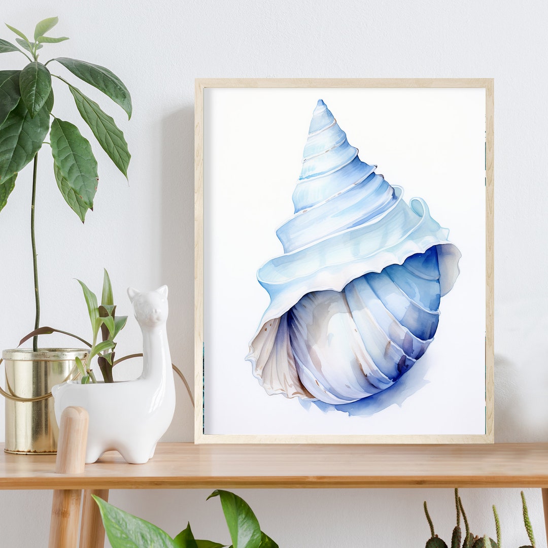 Blue Shell Watercolour Style Art Print Modern Nautical Wall Art ...